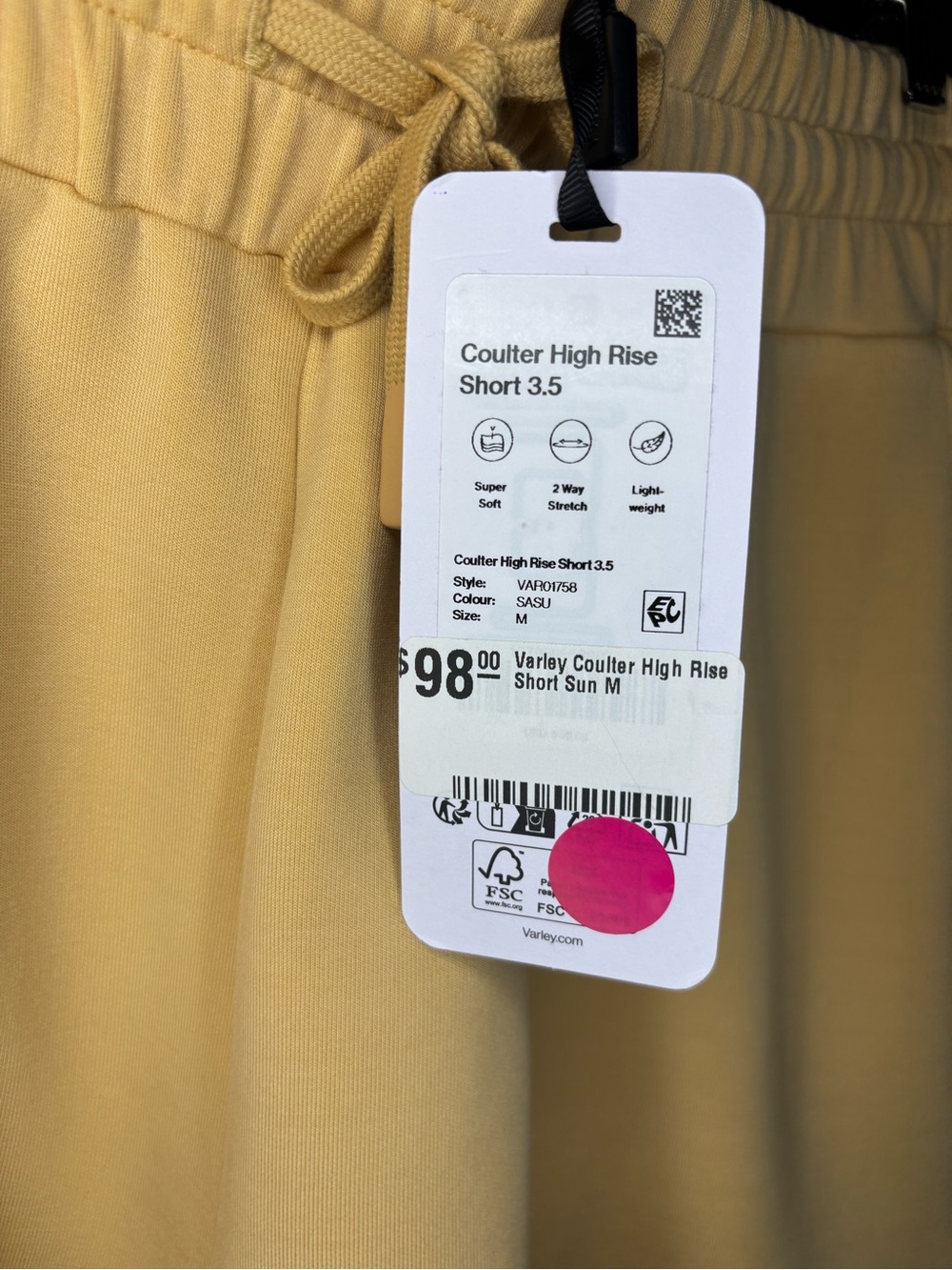 Varley Soft Lemon Athletic Drawstring Shorts - Picture 2 of 2